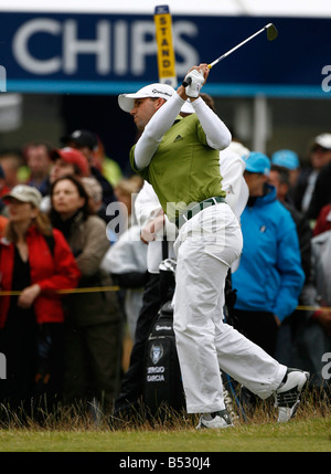 Sergio Garcia à la 7e au jour 4 de l'Open, Carnoustie. Banque D'Images