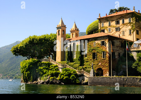 La vue imprenable sur le lac de Côme de la magnifique Villa del Balbianello sur le lac de Côme, Italie Banque D'Images