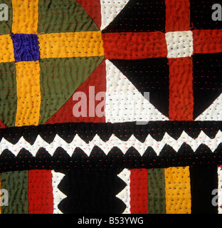 Motif en applique l'artisanat pakistanais de Rilly patchwork couvre-lit à partir de détails le Pakistan Banque D'Images