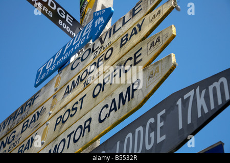 Poster avec des signes différents sur des points à des endroits différents en nz Banque D'Images