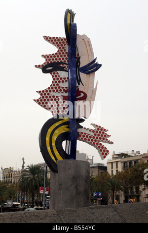 La tête (El Cap de Barcelone) de Roy Lichtenstein [Waterfront, Maremagnum, Barcelone, Catalogne, Espagne, Europe]. . Banque D'Images