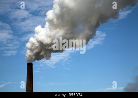 La fumée s'élevant à vapeur à partir de la cheminée de l'usine de betterave à sucre Angleterre Suffolk Bury St Edmunds Banque D'Images