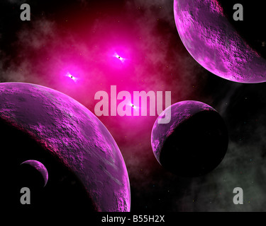 Trinary star système, un concept fantastique SciFi Image. Banque D'Images