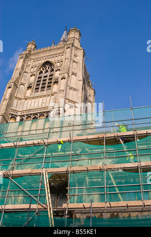 Les travaux de construction et les échafaudages de l'église St Peter Mancroft ronde à Norwich, Norfolk, UK Banque D'Images