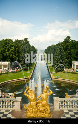 Fauntains à Peterhof Palace Banque D'Images