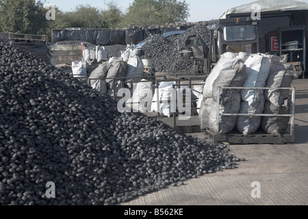 Des tas de charbon dans un chantier de charbon ou d'Rackhams Wickham Market Suffolk Angleterre Banque D'Images