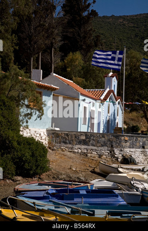 La plage de Nissi Ayia Paraskevi Samos Grèce Banque D'Images