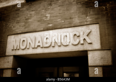 Façade est du bâtiment (Monadnock proto historique skyscraper terminé en 1893). Dearborn St. la boucle. Chicago. L'Illinois. USA Banque D'Images