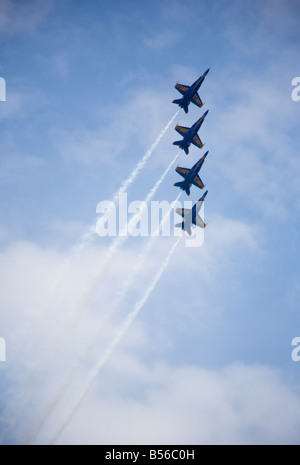 L'élite des Blue Angels de l'US Navy en vitesse de formation à des centaines de kilomètres par heure, à la Journée Portes Ouvertes 2008 Service Commun Air Show. Banque D'Images