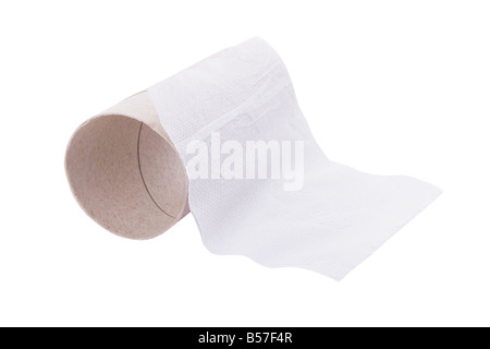 Dernière feuille de papier toilette isolated on white Banque D'Images