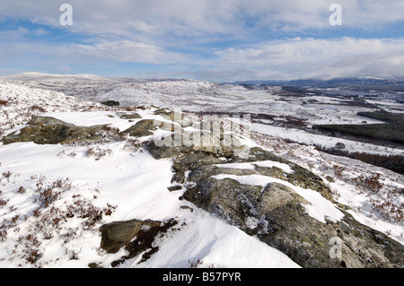 En hiver, la vallée de la Spey de Creag Bheag, près de Kingussie, Highlands, Ecosse, Royaume-Uni, Europe Banque D'Images