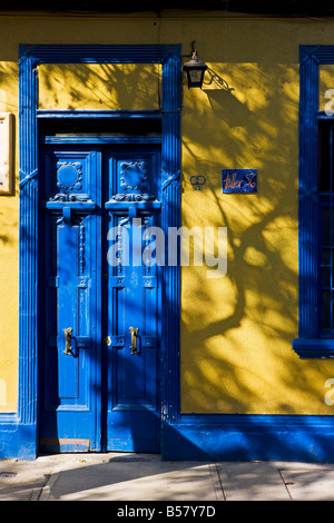 Façades peintes de couleurs vives dans le quartier branché de Barrio Bellavista, Santiago, Chili, Amérique du Sud Banque D'Images