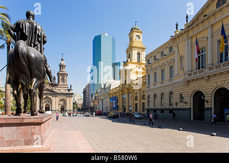 Statue de Don Pedro de Valdivia, Santiago, Chili Banque D'Images