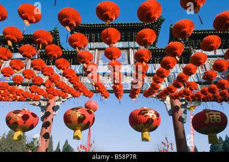 Décoration lors d'une foire du Temple à Donyue Temple pendant la fête du printemps le Nouvel An chinois, Beijing, Chine Banque D'Images