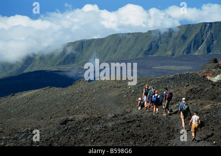 La côte sud-est de Dolomieu cratère du Piton de la Fournaise Reunion de l'Afrique de l'Océan Indien Banque D'Images