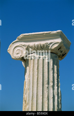 Close up d'un chapiteau de colonne ionique Delos Îles Cyclades Iles grecques Grèce Europe Banque D'Images