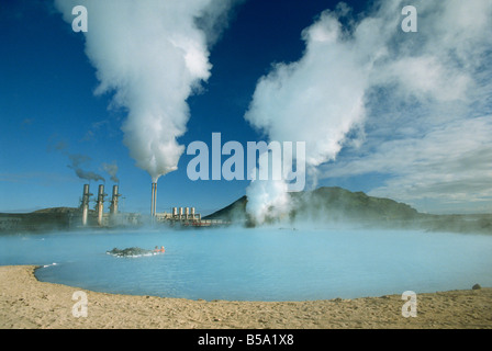 Centrale électrique géothermique dans la région de Svartsengi, Svartsengi, Islande Banque D'Images