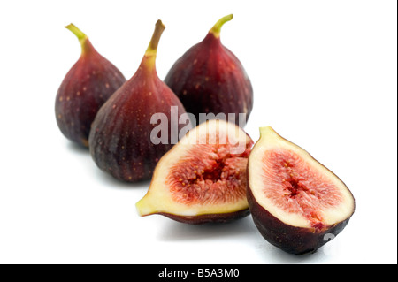 Ensemble de trois tranches de figues et un un isolated on white Banque D'Images