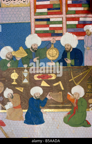 Manuscrit islamique montrant les astronomes au travail Banque D'Images