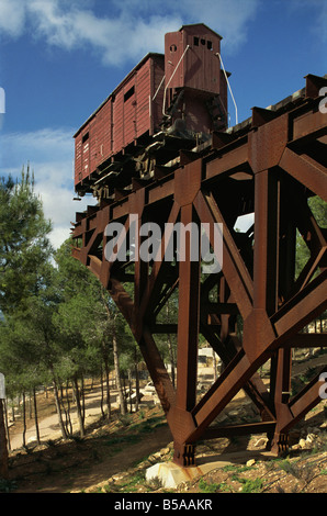 Un wagon d'Auschwitz le cadre d'un pont de fer, au mémorial de l'holocauste, Yad Vashem, à Jérusalem, Israël Banque D'Images