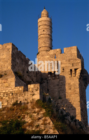 Les murs et la citadelle de David à Jérusalem, Israël, Moyen Orient Banque D'Images