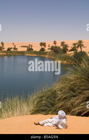 Oum El Ma, Erg Awbari lac, désert du Sahara, Fezzan, Libye, Afrique du Nord, Afrique Banque D'Images