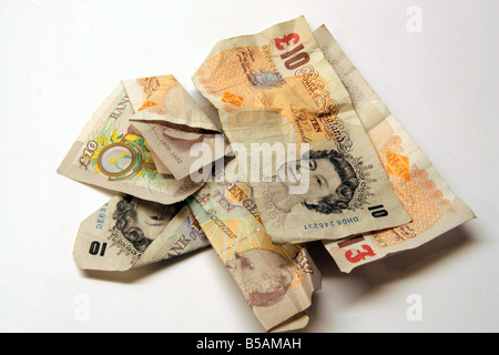 Tatty tenners vieux de dix livres sterling currency notes Banque D'Images