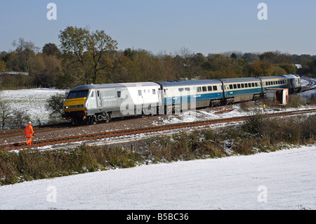 Wrexham et Shropshire Railway train, neigeux, Warwickshire, UK Banque D'Images