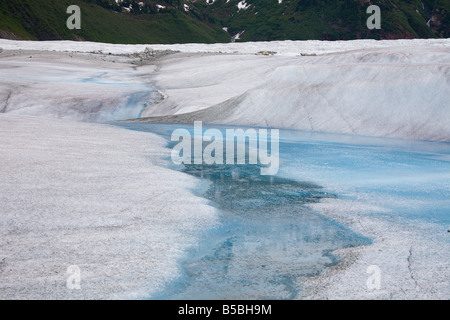 La fonte de la glace creuse les ruisseaux au sommet du glacier Mendenhall près de Juneau, en Alaska Banque D'Images