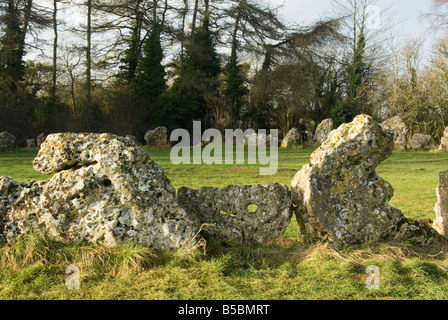 Gros plan sur trois pierres du roi s'hommes le cercle de pierres de Rollright Stones Oxfordshire England Banque D'Images