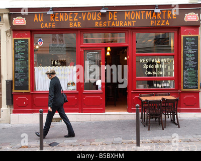 Au Rendez-Vous de Montmarte un restaurant traditionnel café, 15 rue de La Vieuville Paris Banque D'Images