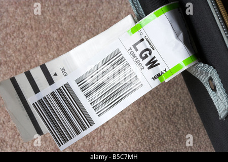Assurance Étiquette sur la poignée valise Banque D'Images