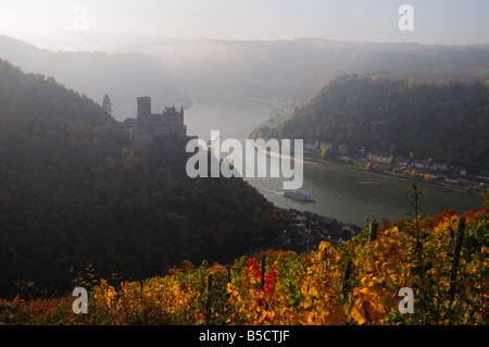 Château de la vallée du Rhin Katz à l'automne, Allemagne Banque D'Images