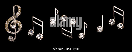 Des notes de musique et de clef trebel argent et diamants Banque D'Images