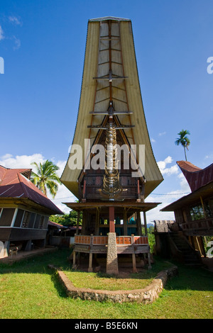 Maison traditionnelle Tongkonan à Tana Toraja sur Sulawesi en Indonésie Banque D'Images