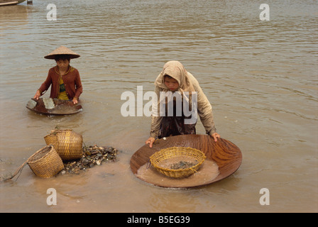 Les femmes l'occasion de chercher de l'or dans les eaux du Mékong au Vietnam Indochine Asie Asie du sud-est Banque D'Images