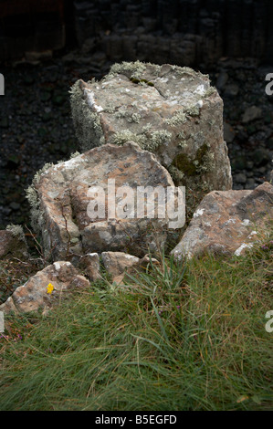Le sommet du rocher de basalte des colonnes en haut d'une falaise sur l'île de staffa dans les highlands écossais Banque D'Images