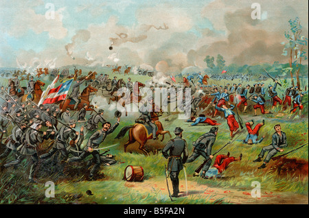 Général Stonewall Jackson menant Confédérés à la bataille de Bull Run 1861. Lithographie couleur Banque D'Images