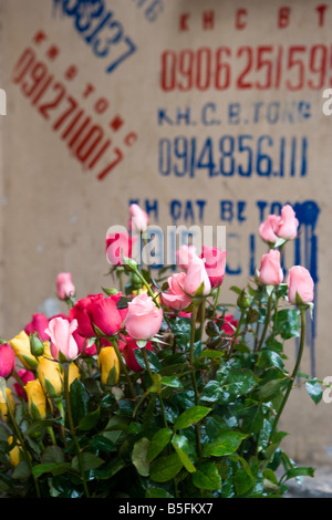 Fleurs en vente dans street à Hanoi Vietnam Banque D'Images