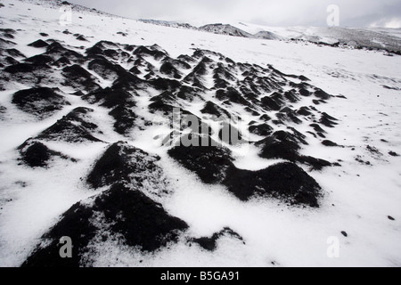 Etna durant une tempête de grêle en avril paysage volcanique Sicile Banque D'Images