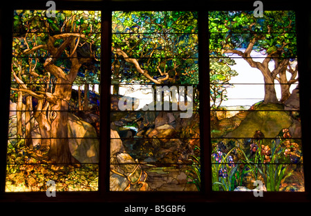 Houston Museum of Fine Arts collection, un paysage boisé en trois panneaux par Louis Comfort Tiffany, c 1905 Banque D'Images