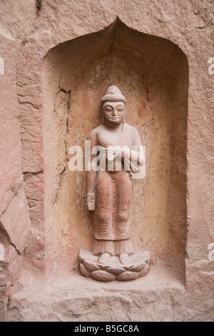 Statues bouddhistes et grottes de Bingling Temple Lanzhou Gansu Province Chine Banque D'Images