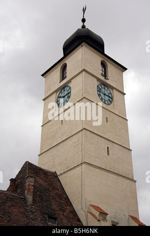 Tour de l'horloge, tour du Conseil, Sibiu, Transylvanie, Roumanie Banque D'Images