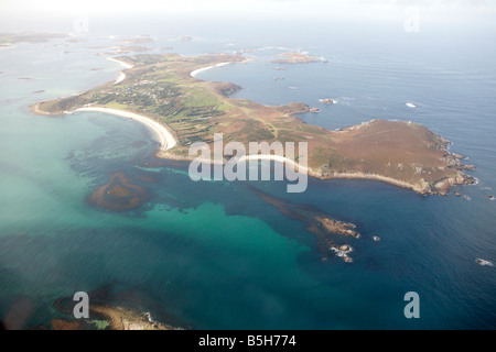 Vue aérienne de St Martins Island, Îles Scilly, UK Banque D'Images