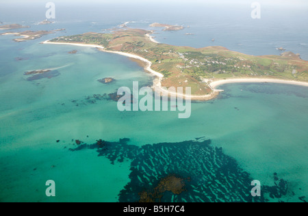 Vue aérienne de St Martins Island, Îles Scilly, UK Banque D'Images