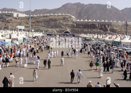 Les pèlerins à mina pendant le hadj Banque D'Images