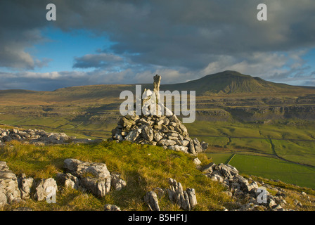 Ingleborough, l'un des trois sommets du Yorkshire, de Moor, balances Yorkshire Dales National Park, North Yorkshire, England UK Banque D'Images