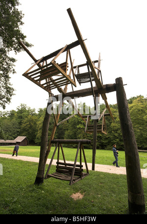 Grande roue de base, ASTRA, musée en plein air, Sibiu, Transylvanie, Roumanie Banque D'Images