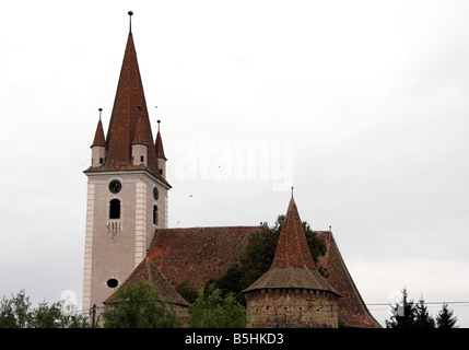 Beffroi, église fortifiée, Cristian, près de Sibiu, en Transylvanie, Roumanie Banque D'Images