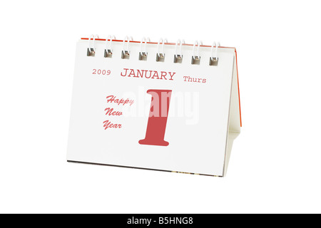 1 janvier 2009 illustré sur mini calendrier de bureau Banque D'Images
